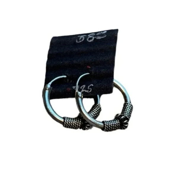 Huggie Hoop Earrings Small Sterling Silver 925 Hinged Twist Braided Wrapped - Picture 3 of 4